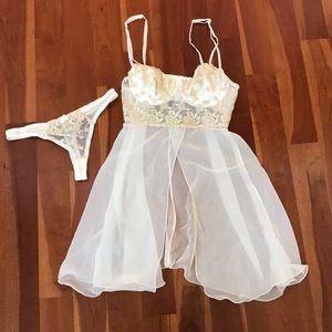 White chemise with gold floral lace